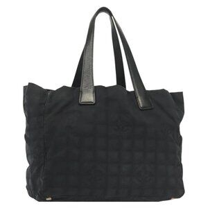CHANEL New Travel Line Tote Bag Nylon Black gold CC Auth bs28674